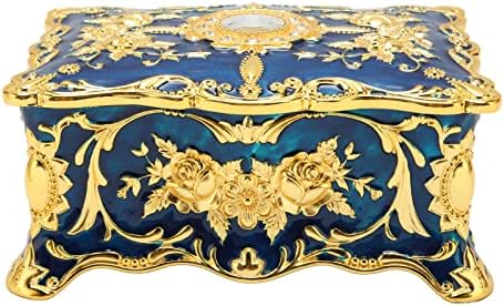 Oumefar Bizsu Szervező, Téglalap alakú, Európai Stílusú Klasszikus Csecsebecsét Doboz Bársony Bélés fésülködő Asztal(Arany-Kék)