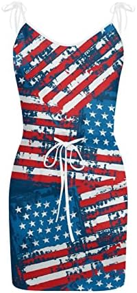 Július 4-én Ruhák Női Nyári USA Zászló Tartály Ruha Zsebbel, Elasztikus Derék Ujjatlan V-Nyakú Mini nyári ruháknak