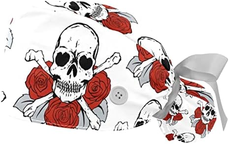 LORVIES Orvosi Sapkák a Nők Gombok Hosszú Haj, 2 Darab Állítható Dolgozó Kap, Skull and Roses Minták