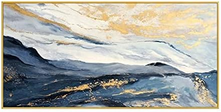 - ban Kézzel Festett Fal Art - Absztrakt Művészet olajfestmény Áramló színű felhő tenger arany fólia banner dekorációs