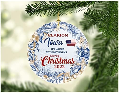 Boldog Karácsonyi Dísz Fa 2022 Clarion Iowa Díszek, Ahol A Történet Kezdődik Clarion IA Város Szülővárosa Állami Ajándék,
