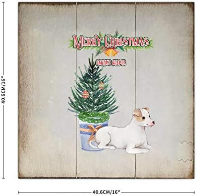 Elegáns Stílus 16x16in Karácsonyi Fa Raklap Szép kis Kutya, Boldog Karácsonyt, Mikulás Segítség Karácsony Fa, Fából készült