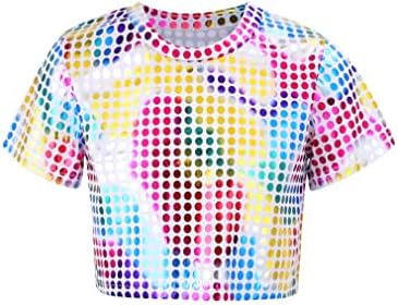JEATHA Gyerekek, Fiúk, Lányok, Fényes Flitterekkel Termés Maximum Tánc Ing Disco 70-es évek Hippi Stílus Rövid Ujjú T-shirt