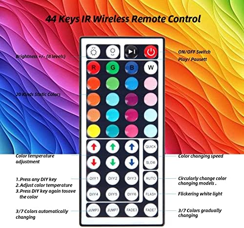 Meruido 16.4 ft/5m 5050 RGB színváltó LED Szalag Világítás 44 Kulcsokat, IR Távirányító, illetve 12V-os, Otthon, Konyha,