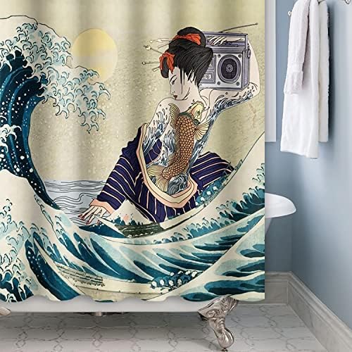 CRTPOD Vintage Óceán Tengeri zuhanyfüggöny Japán Kanagawa Hullám zuhanyfüggöny a Horgok Nagy Tengeri Naplemente Nyomtatás