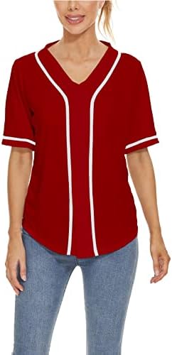 Női Baseball Jersey Gomb Le Tee Rövid Ujjú Póló Sport Egységes Softball Jersey Aktív T-Shirt
