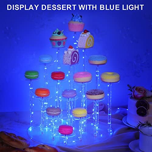 Cupcake Stand - Prémium Cake Pop Jogosultja - Sütemény Desszert Kijelző Áll a 16 Muffin + Kék LED fényfüzér - Ideális Esküvők,