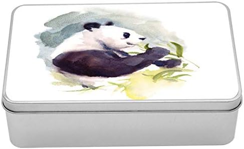 Ambesonne Panda Doboz, Akvarell Illusztráció egy Panda Eszik Bambusz Levelek Állatias oldalnézet Minta, Hordozható Téglalap