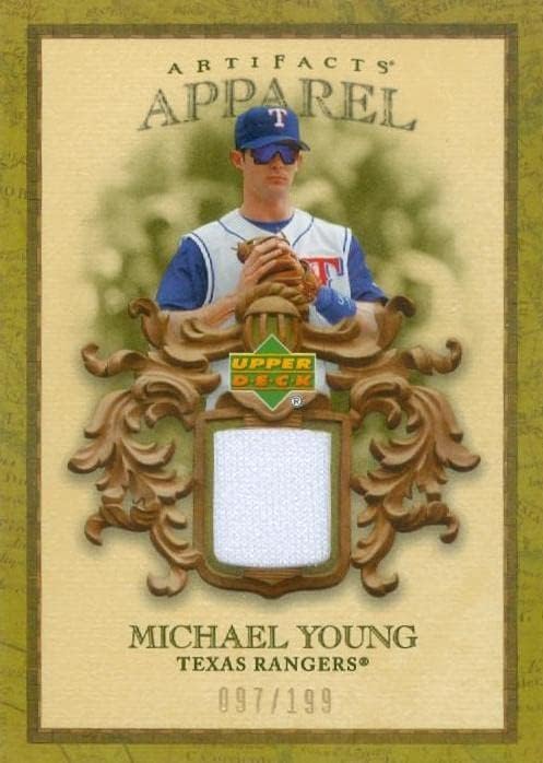 Michael Fiatal játékos kopott jersey-i javítás baseball kártya (Texas Rangers) 2007-Es Felső szint Leletek NLB-A LE 87/199