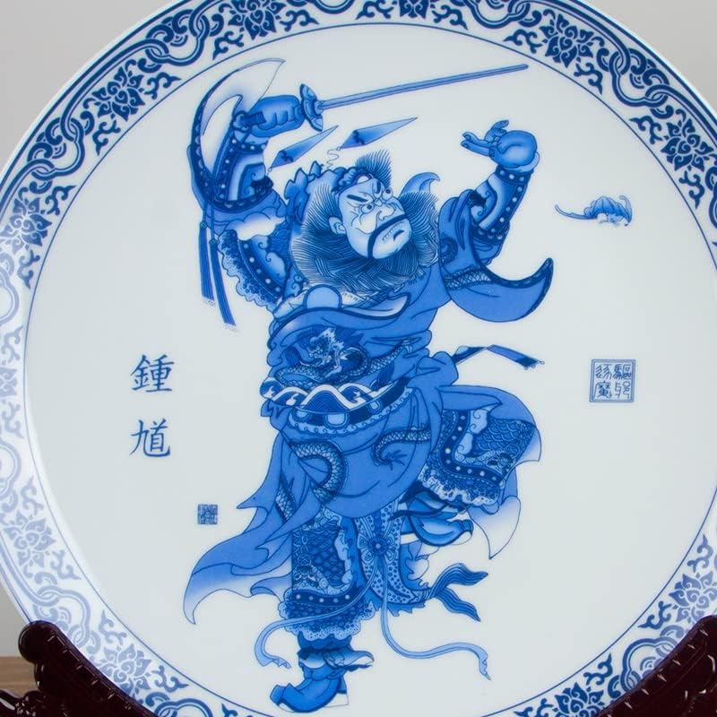 YFQHDD Kínai Stílusú, Kék, Fehér, lakberendezési Kerek Porcelán Tányér Fa Alap Szett