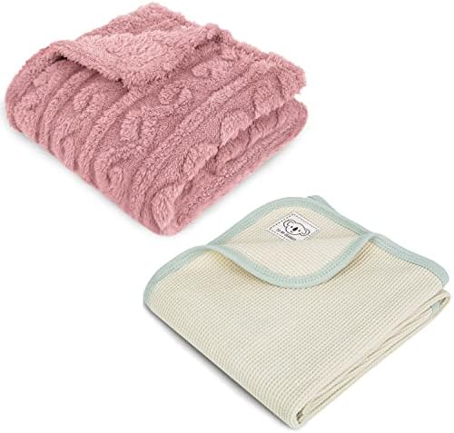 HOMRITAR 2 Csomag 3D Fleece Puha Bolyhos Takaró Lányoknak Coral Pink 30x40 Centis + Pamut Gofri Puha, Könnyű Kisgyermek