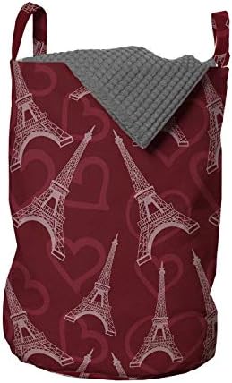 Ambesonne Eiffel-Torony Szennyesét, Romantikus Minta a Szív, a Híres Struktúrák Véletlenszerűen Elrendezett, Szennyestartó