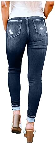 YUHEDADA Szakadt Lyuk Hajtogatott Hem Jeans Női Vékony, Sovány Pull-a Farmer Rugalmas Elasztikus Kocogók Streetwear Nadrág