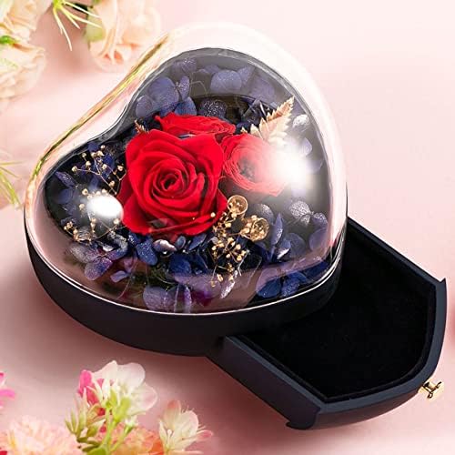 Alipis 1db dobozban Dekoratív Valentin Anyák Rose Ajándék Esetben Kreatív a Csecsebecse Örök Virág Gyűrű, Szív alakú Kék