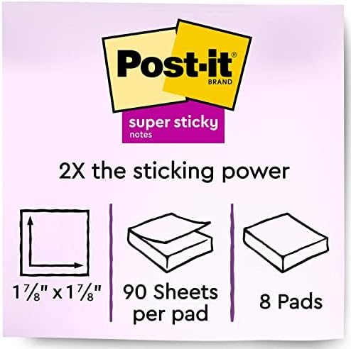Post-it Super Sticky Notes,a 2x2, 8 Párna, 2x a Ragasztás Hatalom, Supernova Neon Gyűjtemény, Újrahasznosítható (622-8SSMIA)