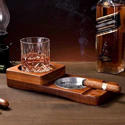 Hamutartó 2 az 1-ben, Fából készült Hamutartó Rusztikus Fa Whiskys Üveg pohár Tálca, valamint Szivar Jogosultja Többi Hamutartó