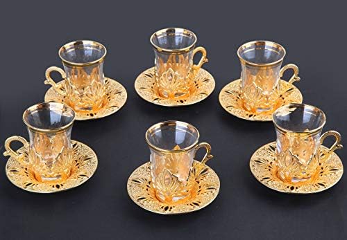 LaModaHome török Tea Set/török Tea Csésze 6 Arany Rendelkezők, valamint Csészealjak - Divatos Vintage Kézzel készített Üveg