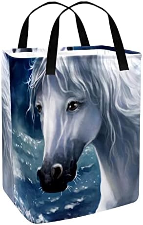 DJROW Szennyesben Egy Fehér Ló Ellen Az Éjszakai Égbolt Nagy Összecsukható Kosárban
