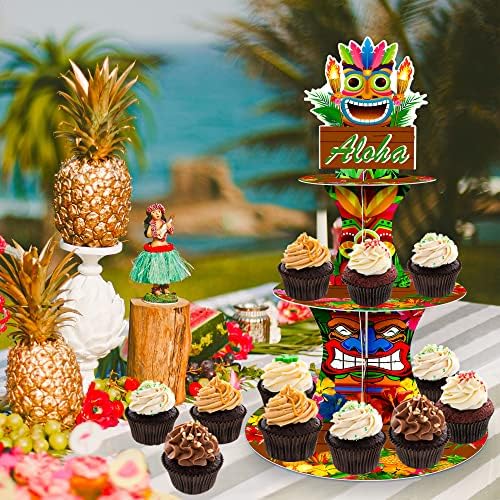A hawaii Muffin Állvány Szett - Aloha 3-rétegű Fáklyát Cupcake tartó 24 Db Muffin Toplisták a Luau Téma Party Dekoráció Trópusi