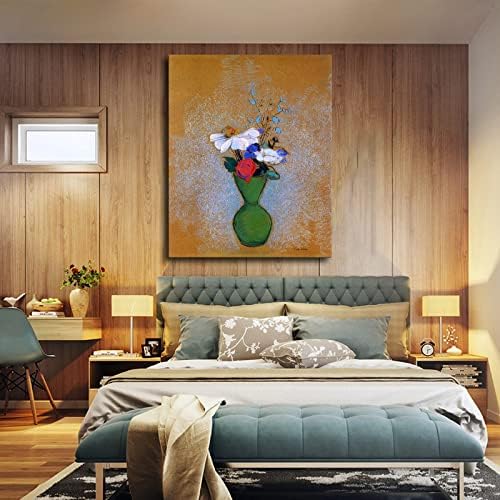 Rózsa，Bazsarózsa, valamint egy csokorral a Zöld váza，Odilon Redon Poszter Wall Art Fali Dekor Hálószoba, Nappali, Fürdőszoba