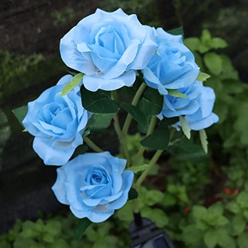 [Új fejlesztésű 6 Virágok] Napelemes Kerti Dekorációs Fények, Kék Mesterséges Virágot anyák Napi Ajándékok Karácsonyi Ajándékok,