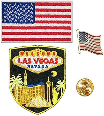 Egy-EGY - isten hozta, hogy Las Vegas Pajzs Hímzés+USA Zászló Javítás, illetve Pin Jelvény, Nevada las Vegas Patche, Ragasztó