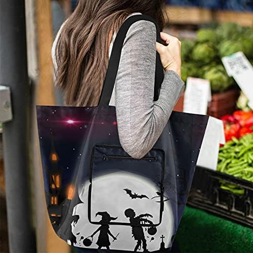 Boszorkány Zombi Boldog Halloween Összecsukható Váll Táska Újrahasználható bevásárlótáska Nehéz az Iskola Táska Bevásárló