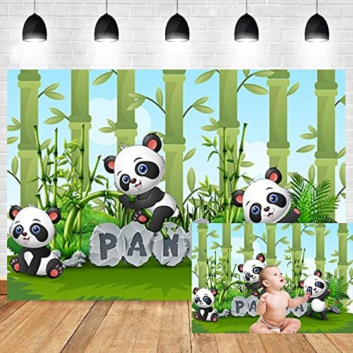 OERJU 5x3ft Panda Hátteret Rajzfilm Cuki Panda Játszik Bambusz Erdő, Gyep Fotózás Háttér Gyerekek Boldog Szülinapot Témájú