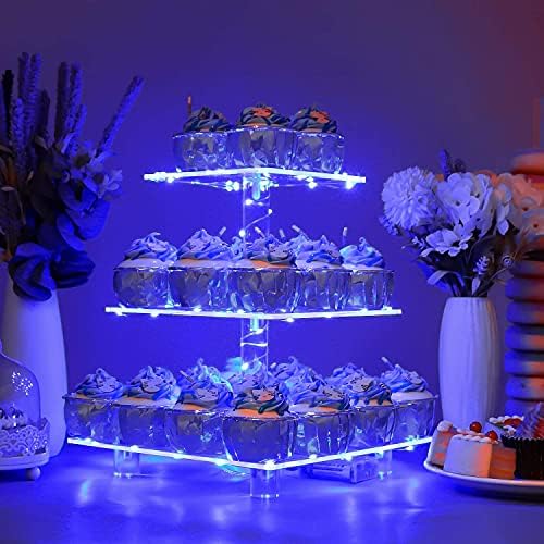 4 Tier Polc Cake Pop Állni (Kék) +3 Tier Tér Cupcake Stand - Prémium Cupcake Jogosultja - Akril Cupcake-Torony Kijelző -
