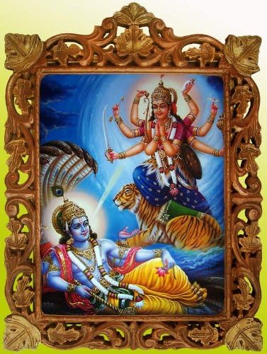 Durga istennő Imádata Úr Visnu Posztert, Festményt, a Fa Kézműves Keret