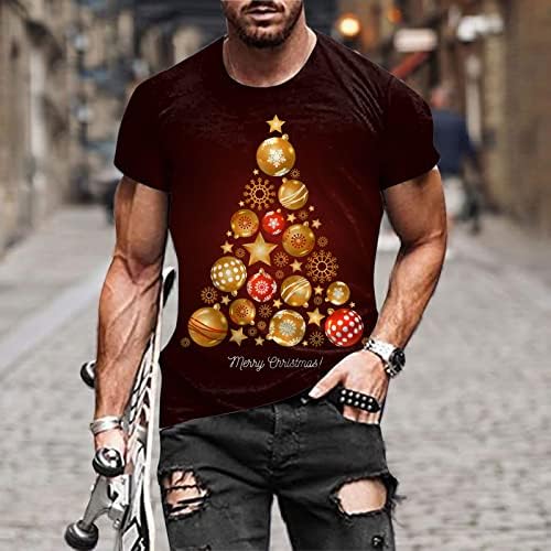 ZDDO Karácsonyi Férfi pólók Katona Rövid Ujjú Felsők 3D Xmas Hópehely Fa Nyomtatás Fél Grafikus Slim Fit Muscle Tees