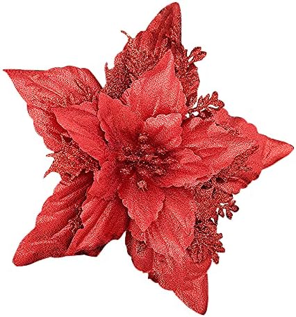 Tökéletes Karácsonyi dekorációs ajándék,10db Karácsonyi Mikulásvirág,7.1 Hüvelyk karácsonyfa Díszítő Selyem Virág,Mesterséges
