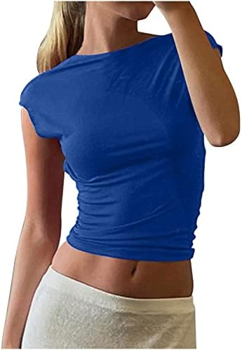 Camisetas bűn Mangákat ajustadas para Mujer Szín sólido Slim Cuello Redondo Chaleco Camisa tanques Cortos Camisa Klub