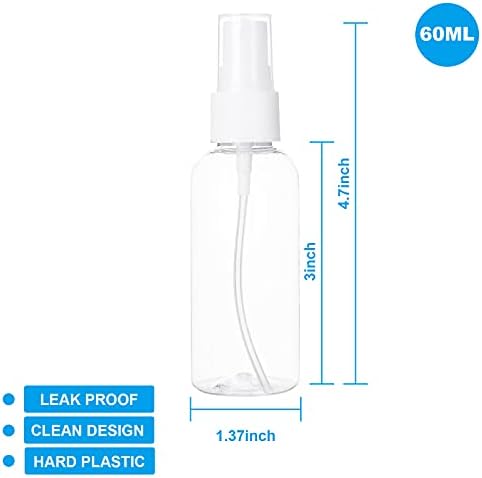 GLEEJON 50PCS Átlátszó Műanyag Újratölthető Permetező Üveget, 60ML Utazási Finom Köd Spray-ket Üres Újratölthető Kozmetikai