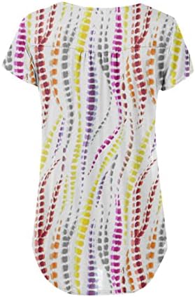 A Nők Geometriai Nyomtatás Alkalmi, Rövid Ujjú T-Shirt Gomb V Nyakú Tunika Alapvető Nyári Felsők Alkalmi Henry Póló