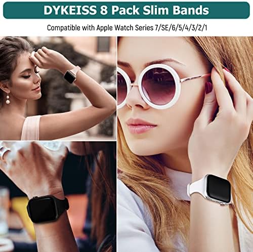 DYKEISS 8 Pack Slim Szilikon Sáv Kompatibilis Apple Nézni Zenekar 49mm, 41 mm-es 40mm 45mm 44mm 38mm 42mm, Vékony Szíj Csere