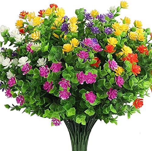 Satefello 10 Csomag Mesterséges Virágokkal, Kerti Hamis Virágok UV Ellenálló Ál Műanyag Növények Ablakon Doboz Lógott Ültetvényes