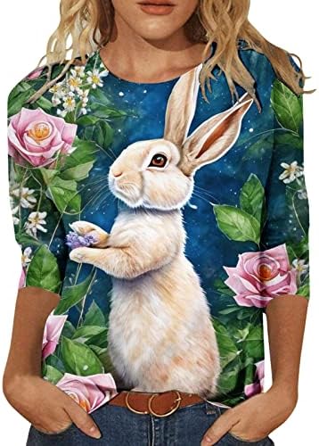 Húsvéti Pólók Női 3/4-Es Ujjú Scoop Nyak Felső Blúz Grafikus Nyomtatott Alkalmi Tunika Maximum Tshirt Női póló