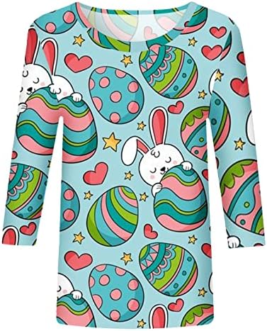 Húsvéti Pólók Női 3/4-Es Ujjú Scoop Nyak Felső Blúz Grafikus Nyomtatott Alkalmi Tunika Maximum Tshirt Női póló