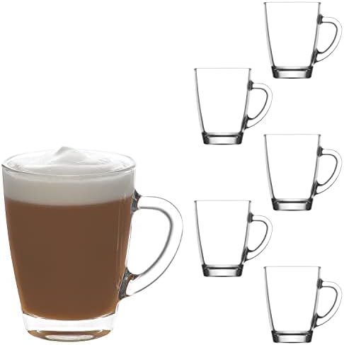lav Üveg Kávés Bögre Forró Italok Készlet 6 - Tiszta Kávés Bögre Kezelni 9 oz - Tea, Espresso, Cappuccino - Pohár, Bögre