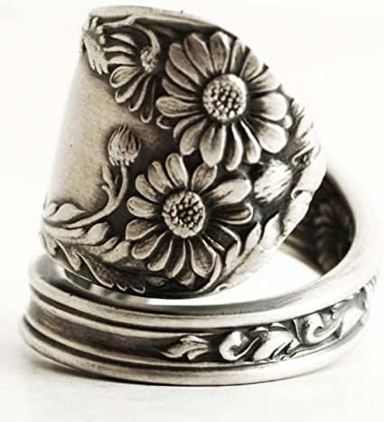 2023 Sötét Virág Gyűrű Virágok Hölgyek Eljegyzési Gyűrű Gyűrűk Mérete 11 (Ezüst, Egy Méret)