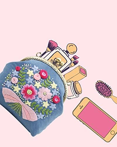 Gogobear Kézzel készített DIY Hímzett Pénztárca a Nők, Lányok, Kezdők Hímzett Pénztárca Készletek Rózsaszín Virágok