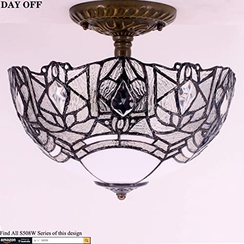 WERFACTORY Tiffany Mennyezeti Lámpa Lámpatest, Kristály Gyöngy Fehér Festett Üveg Félig süllyeszthető Lámpa Széles 12 Hüvelyk,