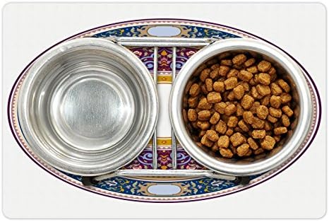 Lunarable Orient Pet-Mat Élelmiszer, Víz, Kör alakú Antik Design Részletes Baruqoe Marokkói Garnished Ívelt Vintage Virágos,