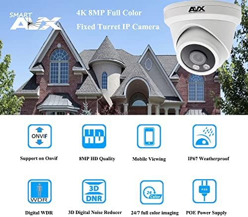 AVX 4K-s 8 MEGAPIXELES Színes Rögzített Torony IP Kamera, Kültéri, Beltéri UltraHD Megfigyelő Biztonsági POE Kamera 3840x2160
