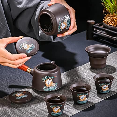 XSNBH Lila Homok Tea Set Home Ajándék Szett Teáskanna Lefedett Tálban Tea Csésze Kerámia Kung Fu Tea Szett