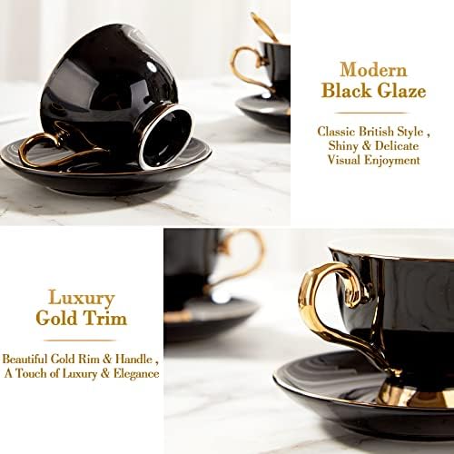 DUJUST 3 db Porcelán Teás Csészét Szett Kanállal, Luxus Brit Stílus Teát/Kávét Meghatározott Arany Berendezés, Modern teáskészlet