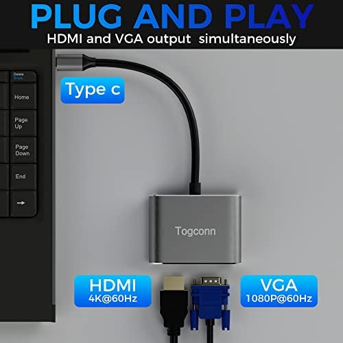 Togconn USB-C-HDMI-VGA Adapter，C Típus-Dual VGA-HDMI Adapter Kompatibilis a MacBook, iPad Pro/Levegő, a Dell XPS, Chromebook,
