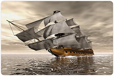 Lunarable Óceán Pet-Mat az Étel, a Víz, a 3D-s Stílus Kalóz Hajó Tengeri Történelmi Hajó Felhős Égbolt Út Kutatási Téma,