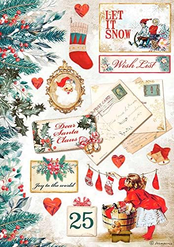 Stamperia A4 rizspapír Csomagolt Romantikus Karácsonyi Hagyd, hogy a Hó Kártyák (1 Lap),Vörös, Zöld(DFSA4614)